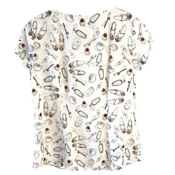 Van Heusen Studio Ruffled Blouse: Vintage Top Women’s Shoe & Coffee Print Size M - Picture 4 of 13